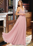 Stella A-line V-Neck Floor-Length Chiffon Lace Bridesmaid Dress UKP0016663