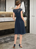 Ashanti A-Line Scoop Neck Knee-Length Chiffon Lace Bridesmaid Dress With Bow(s) UKP0016664