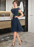 Ashanti A-Line Scoop Neck Knee-Length Chiffon Lace Bridesmaid Dress With Bow(s) UKP0016664