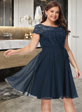 Ashanti A-Line Scoop Neck Knee-Length Chiffon Lace Bridesmaid Dress With Bow(s) UKP0016664