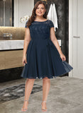 Ashanti A-Line Scoop Neck Knee-Length Chiffon Lace Bridesmaid Dress With Bow(s) UKP0016664