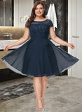 Ashanti A-Line Scoop Neck Knee-Length Chiffon Lace Bridesmaid Dress With Bow(s) UKP0016664