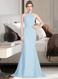 Louisa Trumpet/Mermaid Scoop Neck Sweep Train Chiffon Tulle Charmeuse Bridesmaid Dress With Ruffle UKP0016665