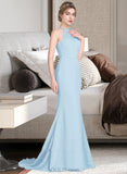 Louisa Trumpet/Mermaid Scoop Neck Sweep Train Chiffon Tulle Charmeuse Bridesmaid Dress With Ruffle UKP0016665