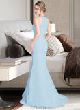 Louisa Trumpet/Mermaid Scoop Neck Sweep Train Chiffon Tulle Charmeuse Bridesmaid Dress With Ruffle UKP0016665