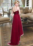 Alice A-line V-Neck Asymmetrical Tulle Bridesmaid Dress With Ruffle UKP0016666