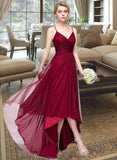 Alice A-line V-Neck Asymmetrical Tulle Bridesmaid Dress With Ruffle UKP0016666