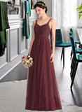 Alexandra A-Line V-neck Floor-Length Tulle Lace Bridesmaid Dress UKP0016670