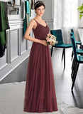 Alexandra A-Line V-neck Floor-Length Tulle Lace Bridesmaid Dress UKP0016670