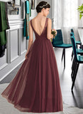 Alexandra A-Line V-neck Floor-Length Tulle Lace Bridesmaid Dress UKP0016670