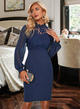 Miya Lace Round Neck Long Sleeves Elegant Bodycon Cotton Blends Mini Dresses UKP0016680