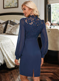 Miya Lace Round Neck Long Sleeves Elegant Bodycon Cotton Blends Mini Dresses UKP0016680