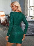 Finley Sash Sequins V-Neck Long Sleeves Elegant Bodycon Sequined Mini Dresses UKP0016681