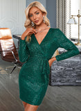 Finley Sash Sequins V-Neck Long Sleeves Elegant Bodycon Sequined Mini Dresses UKP0016681