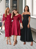 Cherish Sequins V-Neck 3/4 Sleeves Elegant A-line Satin Midi Dresses UKP0016685