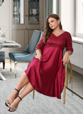 Cherish Sequins V-Neck 3/4 Sleeves Elegant A-line Satin Midi Dresses UKP0016685