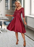 Cherish Sequins V-Neck 3/4 Sleeves Elegant A-line Satin Midi Dresses UKP0016685