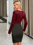 Ivy Sash Sequins V-Neck Long Sleeves Elegant Bodycon Sequined Mini Dresses UKP0016686