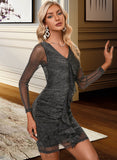 Bria V-Neck Long Sleeves Elegant Bodycon Tulle Mini Dresses UKP0016690