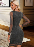 Bria V-Neck Long Sleeves Elegant Bodycon Tulle Mini Dresses UKP0016690