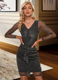 Bria V-Neck Long Sleeves Elegant Bodycon Tulle Mini Dresses UKP0016690