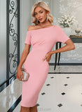 Kayden One Shoulder Short Sleeves Elegant Bodycon Cotton Blends Midi Dresses UKP0016693