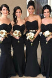 Elegant Mermaid Black Sweetheart Strapless Bridesmaid Dresses with Lace SJS20462