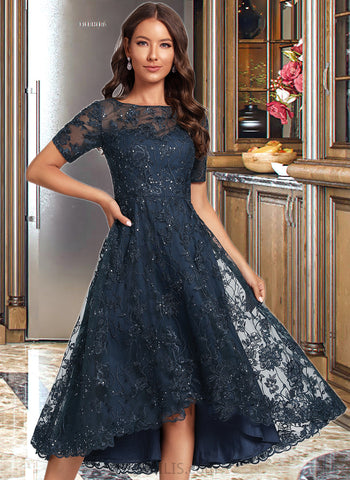 Lena A-Line Scoop Neck Asymmetrical Tulle Lace Cocktail Dress With Sequins UKP0016715