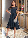 Lena A-Line Scoop Neck Asymmetrical Tulle Lace Cocktail Dress With Sequins UKP0016715