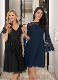 Aubrie A-Line Scoop Neck Knee-Length Chiffon Lace Cocktail Dress With Sequins UKP0016725