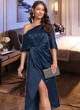 Phoenix Sheath/Column One-Shoulder Tea-Length Stretch Satin Cocktail Dress UKP0016727