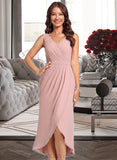 Finley Sheath/Column V-Neck Asymmetrical Chiffon Cocktail Dress UKP0016734