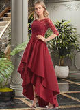 Lana Sequins Round Neck 1/2 Sleeves A-line Satin Satin Lace Asymmetrical Dresses UKP0016736