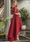 Lana Sequins Round Neck 1/2 Sleeves A-line Satin Satin Lace Asymmetrical Dresses UKP0016736