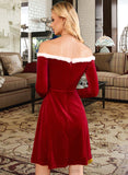 Liz Off the Shoulder Long Sleeves Elegant A-line Velvet Mini Dresses UKP0016741