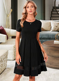 Allison Round Neck Short Sleeves Casual A-line Cotton Blends Mini Dresses UKP0016744