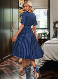 Kayley V-Neck Short Sleeves Elegant A-line Satin Midi Dresses UKP0016746