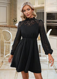 Ashlee Round Neck Long Sleeves Elegant A-line Polyester Mini Dresses UKP0016749