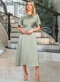 Madeline Round Neck Short Sleeves Elegant A-line Satin Midi Dresses UKP0016750