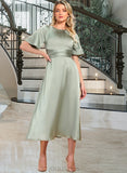 Madeline Round Neck Short Sleeves Elegant A-line Satin Midi Dresses UKP0016750