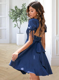 Anahi Square Neck Short Sleeves Elegant A-line Satin Mini Dresses UKP0016757