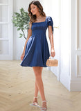 Anahi Square Neck Short Sleeves Elegant A-line Satin Mini Dresses UKP0016757