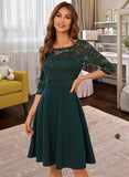 Yuliana Lace Round Neck 3/4 Sleeves Elegant A-line Cotton Blends Mini Dresses UKP0016758