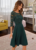 Yuliana Lace Round Neck 3/4 Sleeves Elegant A-line Cotton Blends Mini Dresses UKP0016758