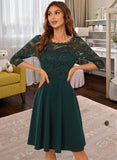 Yuliana Lace Round Neck 3/4 Sleeves Elegant A-line Cotton Blends Mini Dresses UKP0016758