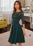 Yuliana Lace Round Neck 3/4 Sleeves Elegant A-line Cotton Blends Mini Dresses UKP0016758