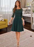 Yuliana Lace Round Neck 3/4 Sleeves Elegant A-line Cotton Blends Mini Dresses UKP0016758