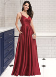 Aaliyah Ruffle Pockets V-Neck Sleeveless A-line Satin Satin Maxi Dresses UKP0016763