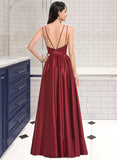 Aaliyah Ruffle Pockets V-Neck Sleeveless A-line Satin Satin Maxi Dresses UKP0016763