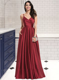 Aaliyah Ruffle Pockets V-Neck Sleeveless A-line Satin Satin Maxi Dresses UKP0016763